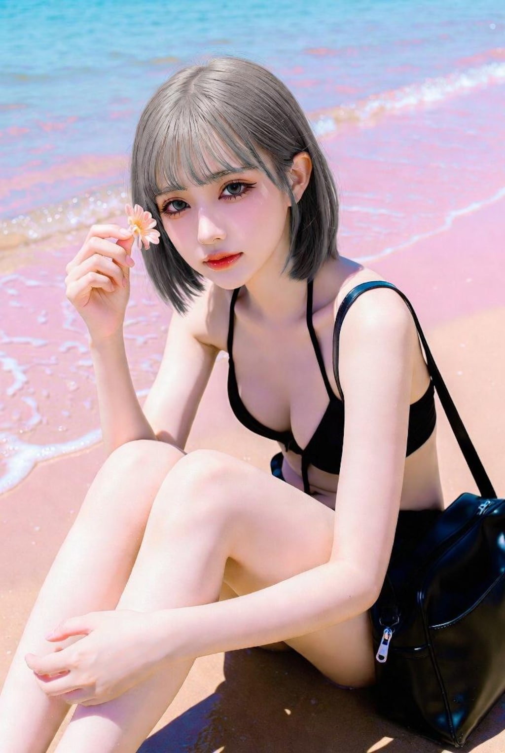 パステル海に座る地雷系女子