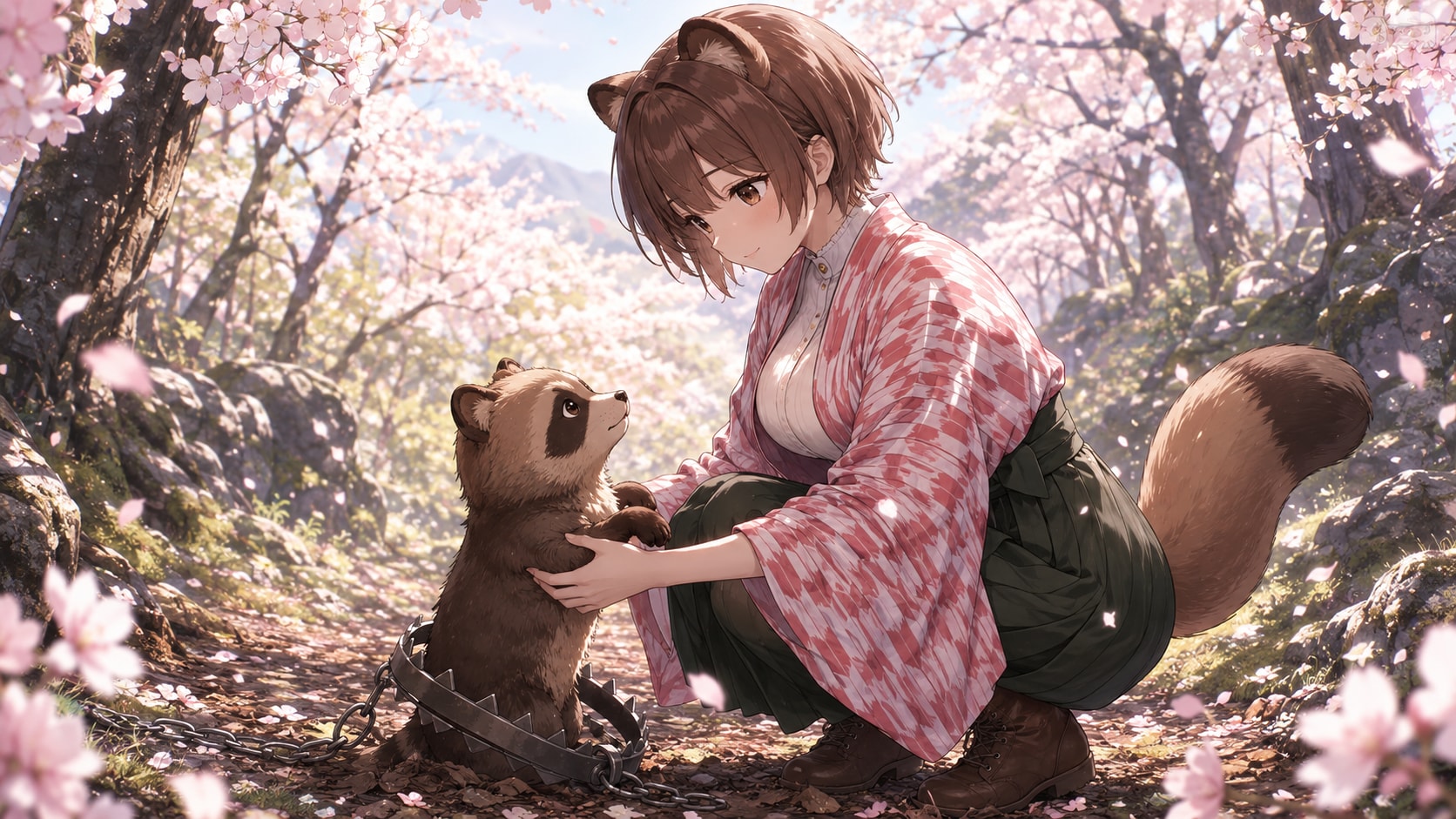 マメタヌキちゃんとタヌキの出会い