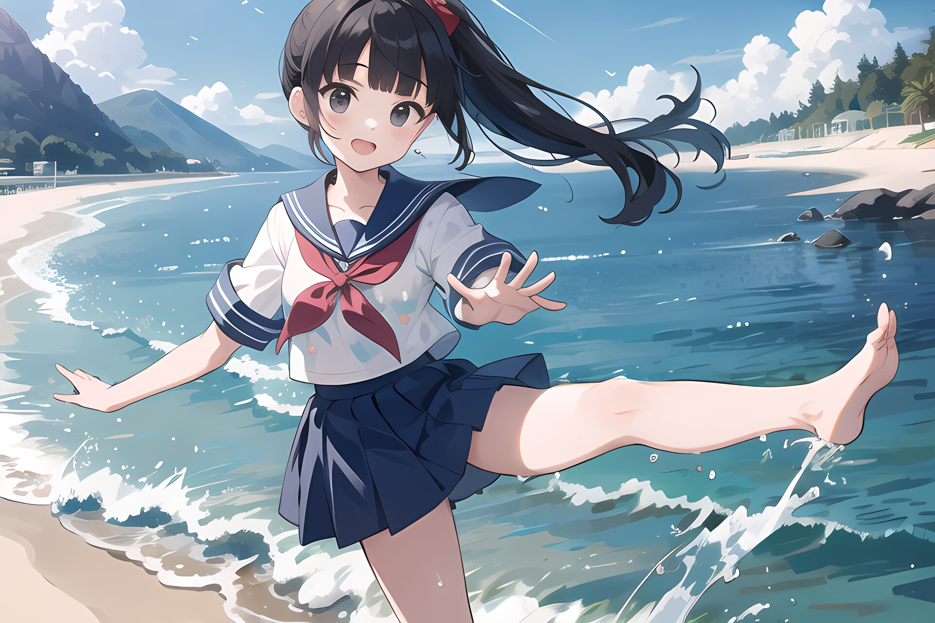 波打ち際で