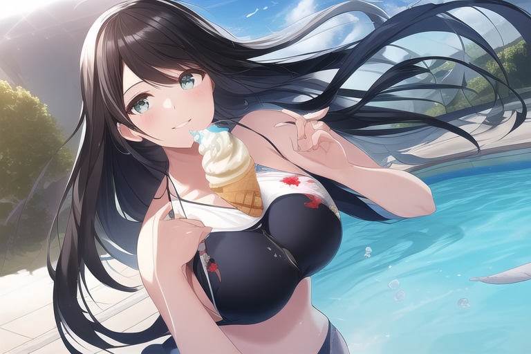プールでアイス