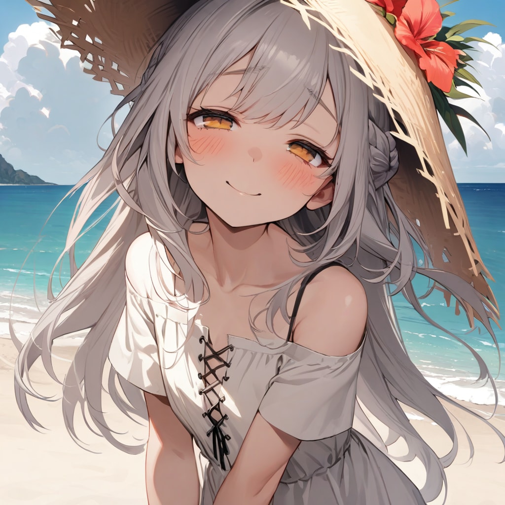 麦わら帽子の銀髪ちゃん