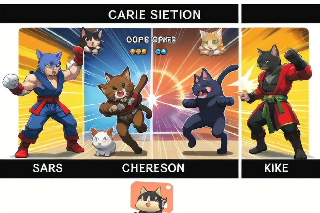 猫がキャラクターの格闘ゲームのキャラクターセレクト画面チャレンジ　6回目