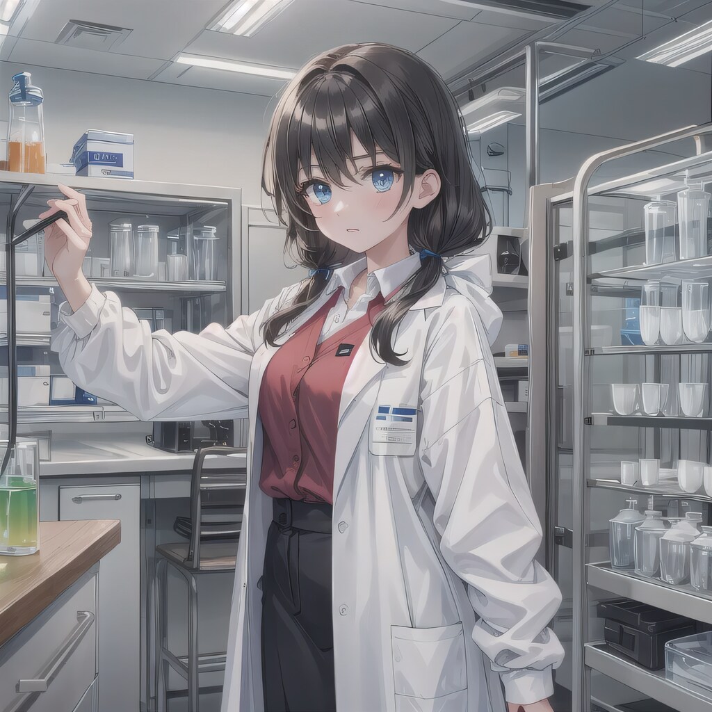 黒髪ロングで白衣の少女３４