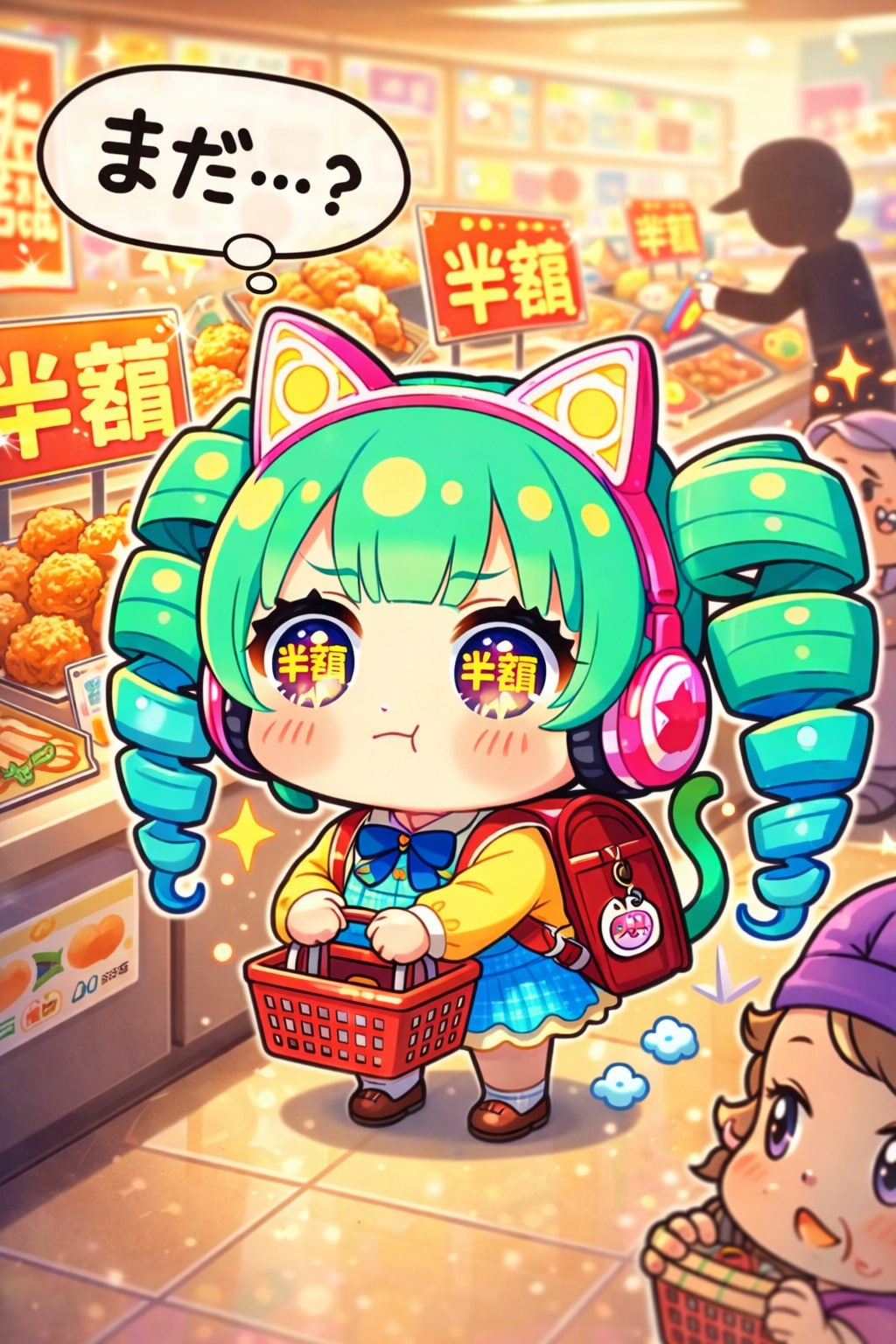 半額シールを待つ緑髪ちゃん | の人気AIイラスト・グラビア