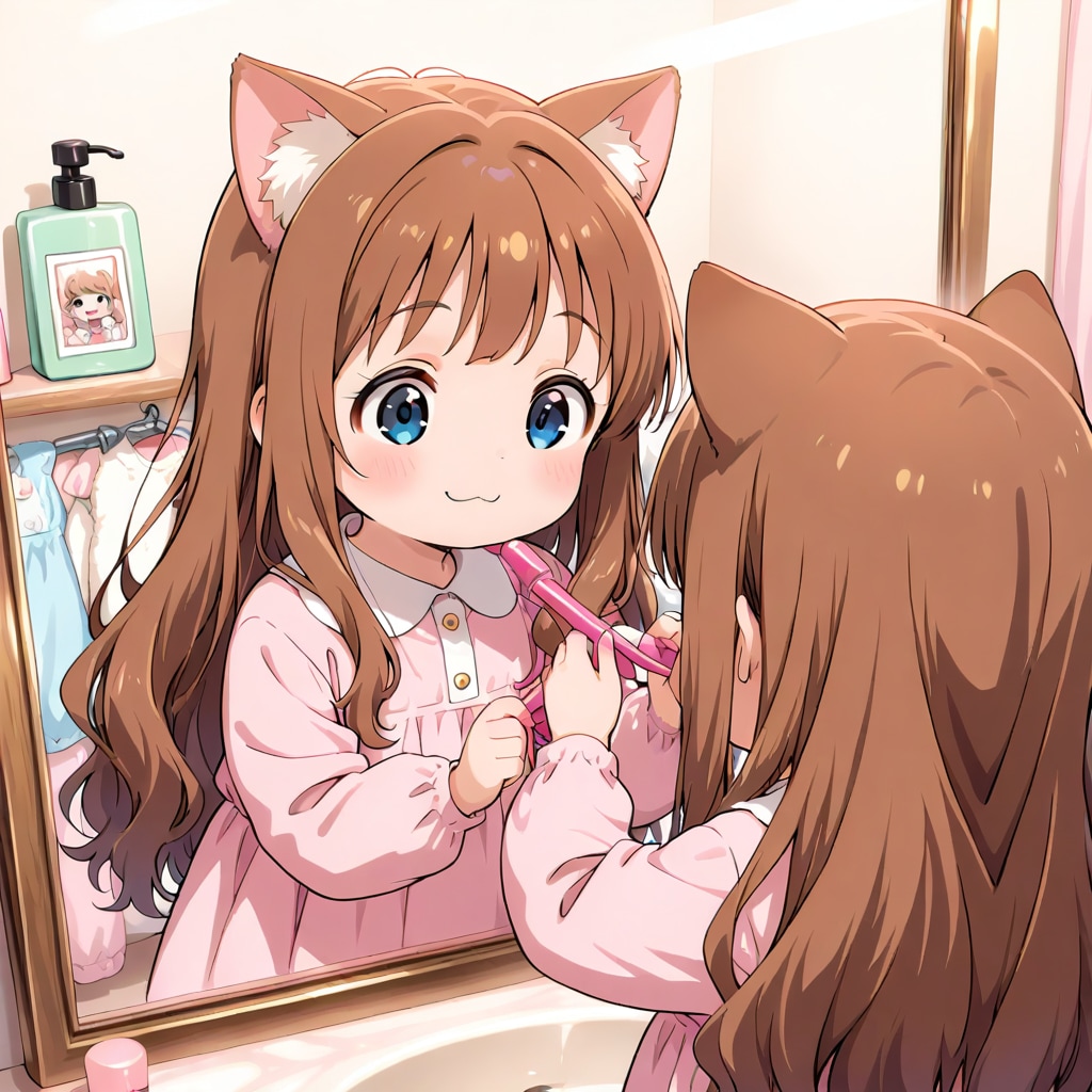 お化粧する小さな女の子