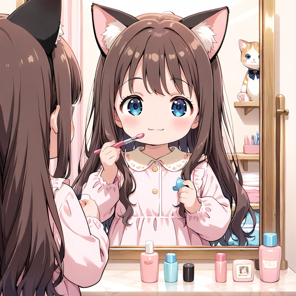 お化粧する小さな女の子