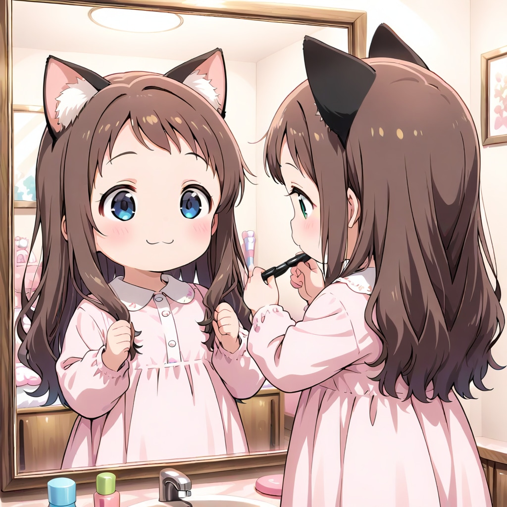 お化粧する小さな女の子