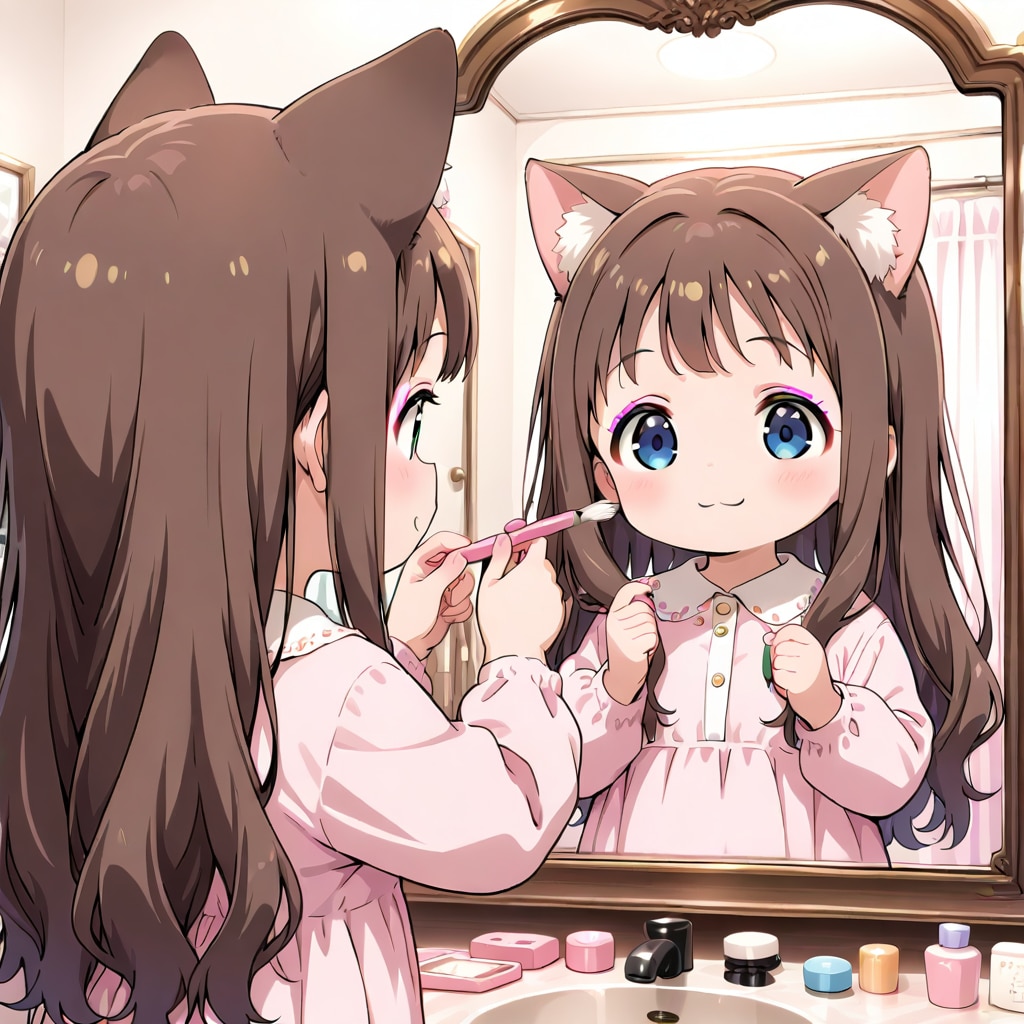 お化粧する小さな女の子