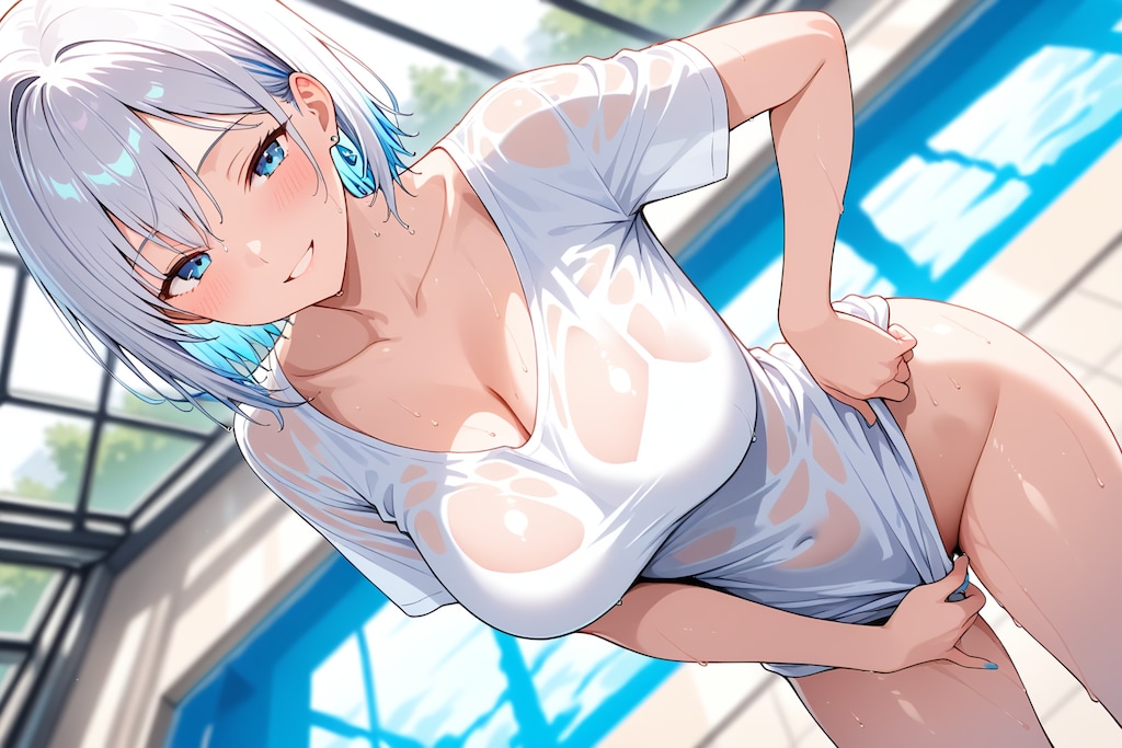 元気な銀髪ちゃん60『例のプール+濡れTシャツ』