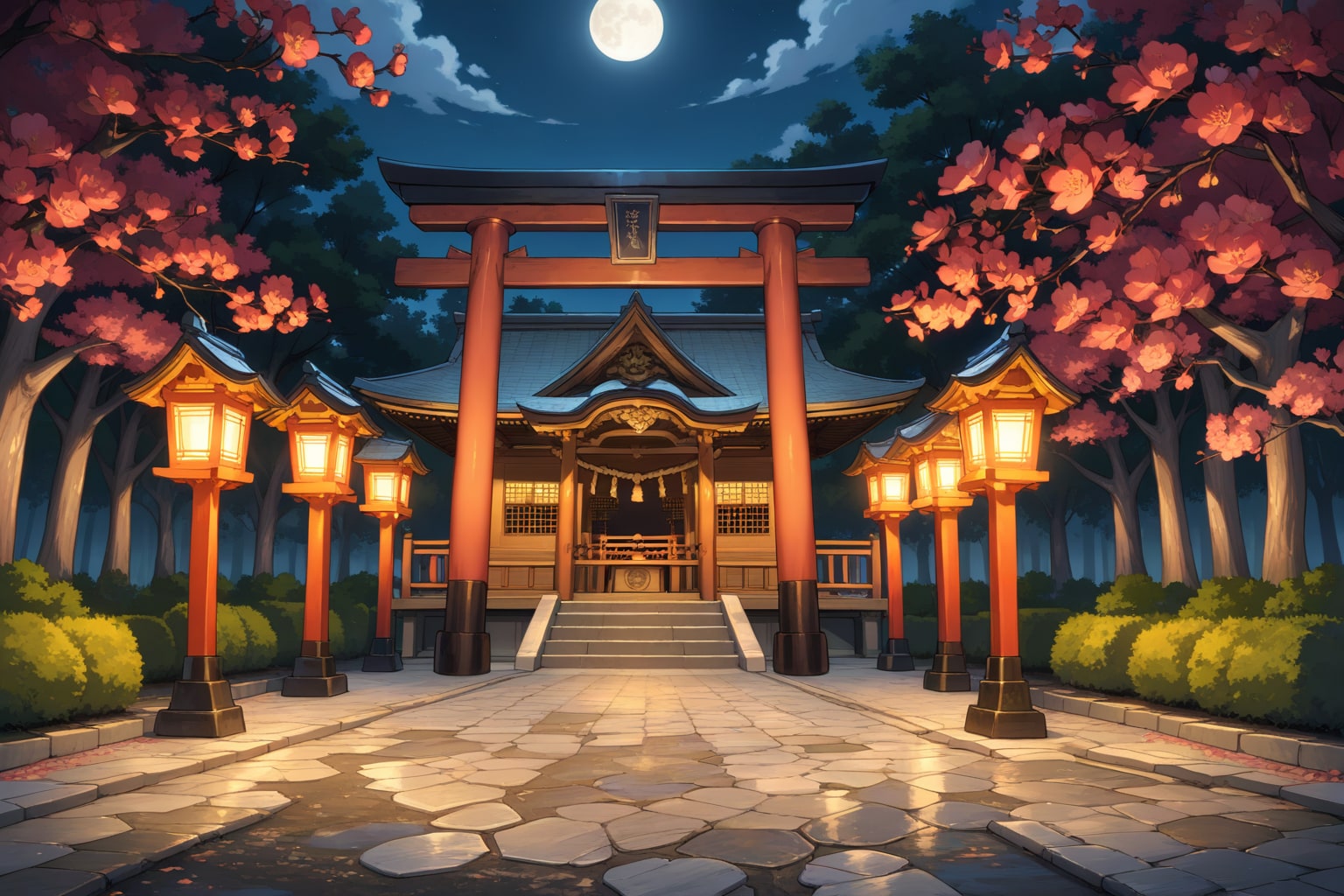 夜の神社と梅 | の人気AIイラスト・グラビア