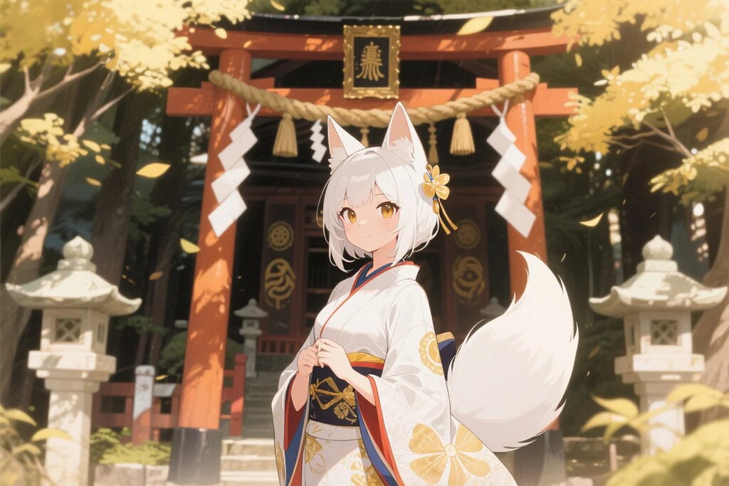 近所の稲荷神社に来てみたポンコツ白キツネ