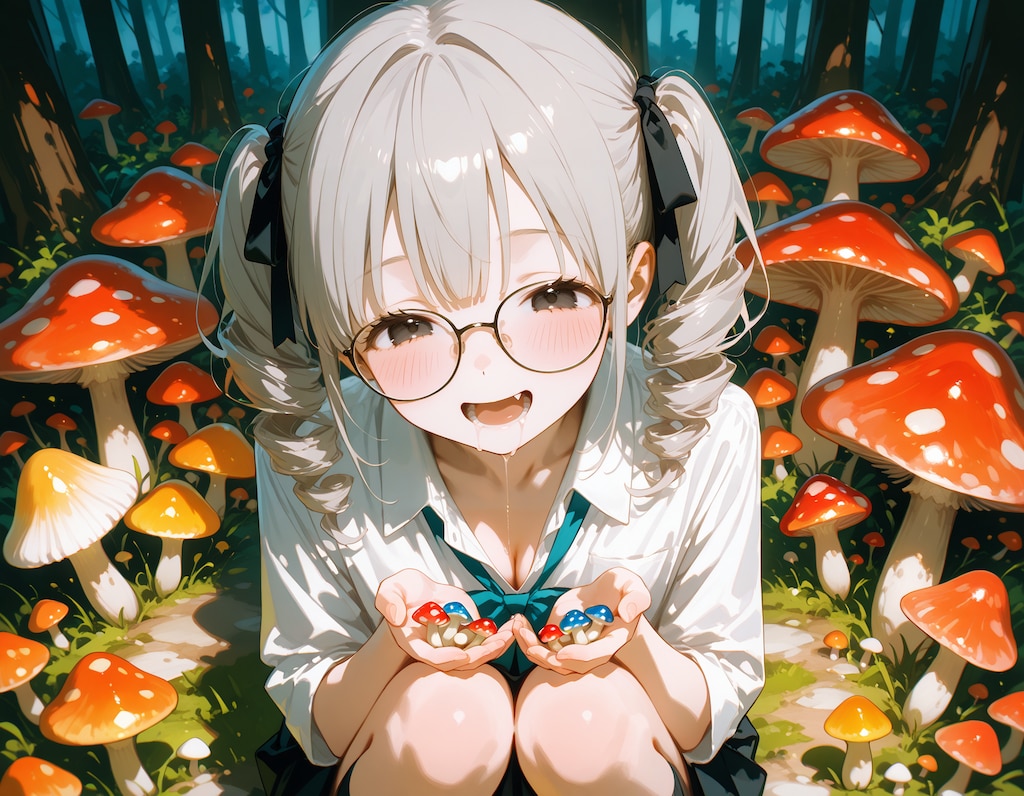 キノコの森に迷い込んだ眼鏡っ娘女子高生
