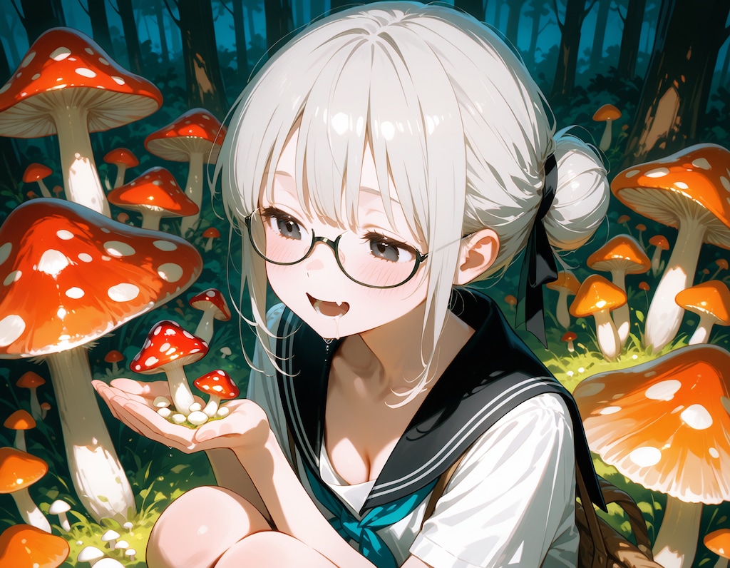 キノコの森に迷い込んだ眼鏡っ娘女子高生