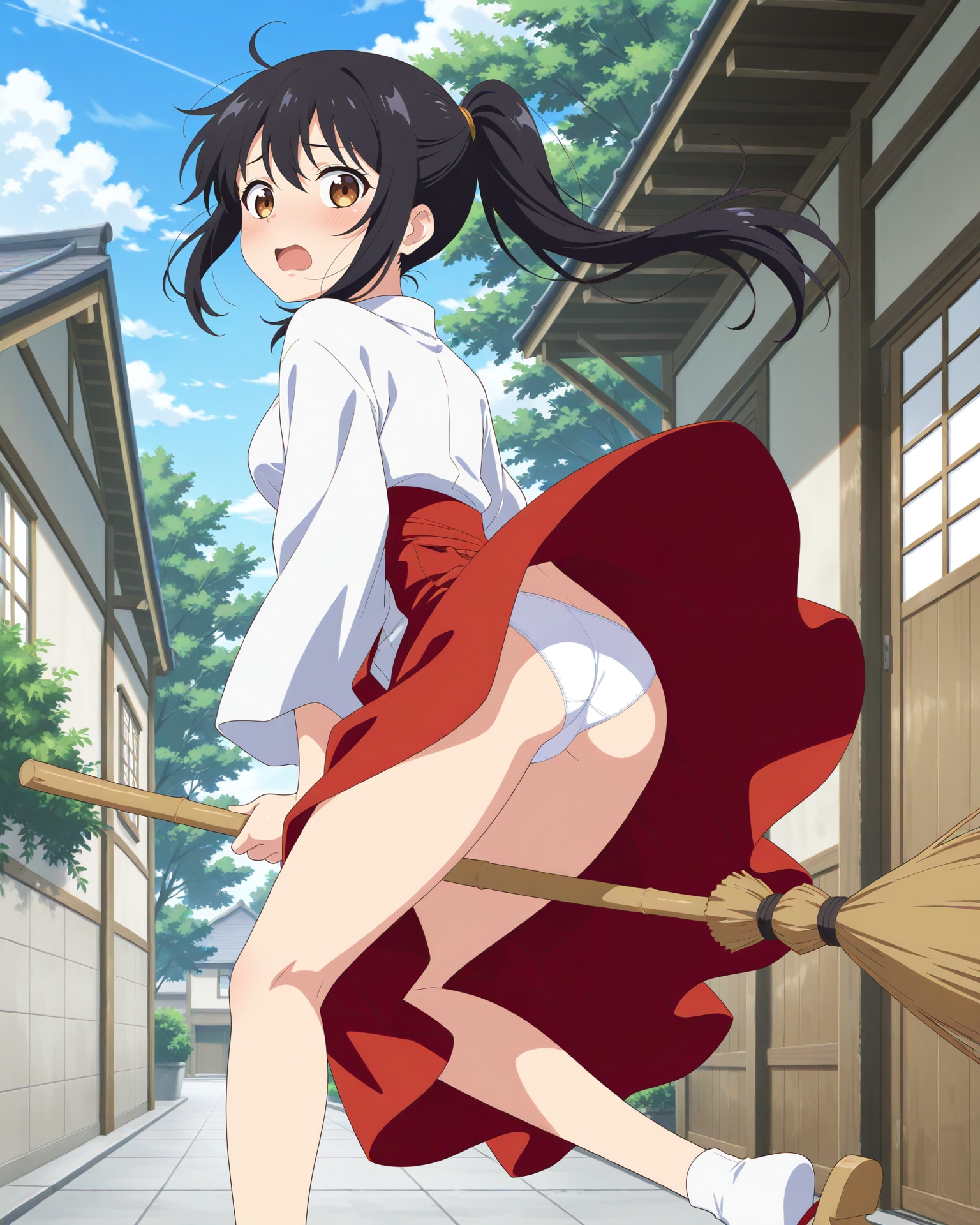 箒で遊んでた巫女さん