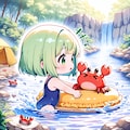 緑髪ちゃんの川遊び 2枚目