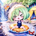 緑髪ちゃんの川遊び 3枚目