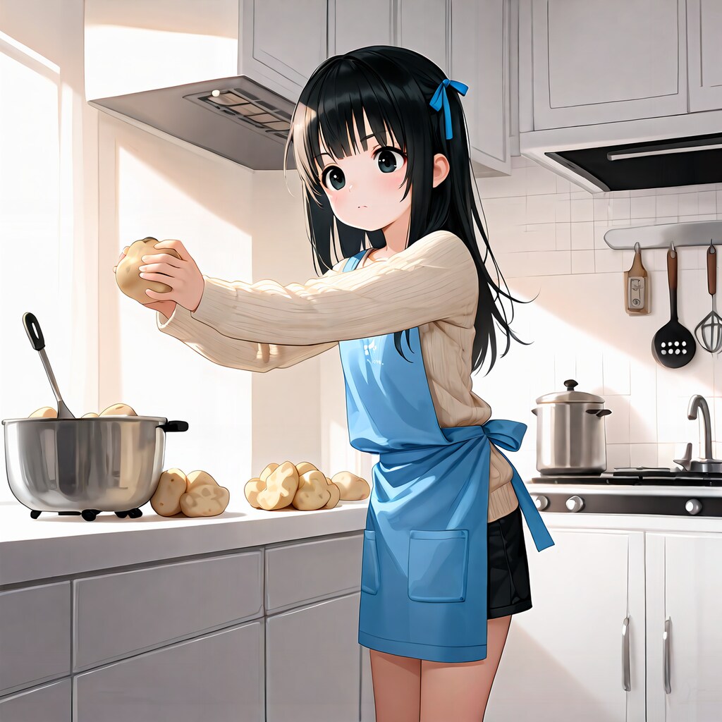 ジャガイモの皮むき、がんばる！