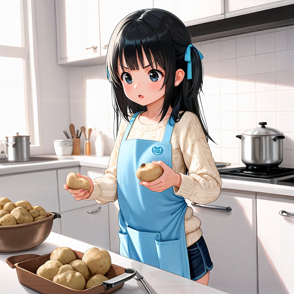 ジャガイモの皮むき、がんばる！