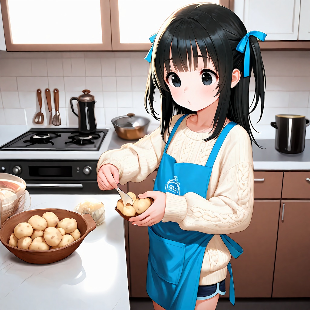 ジャガイモの皮むき、がんばる！