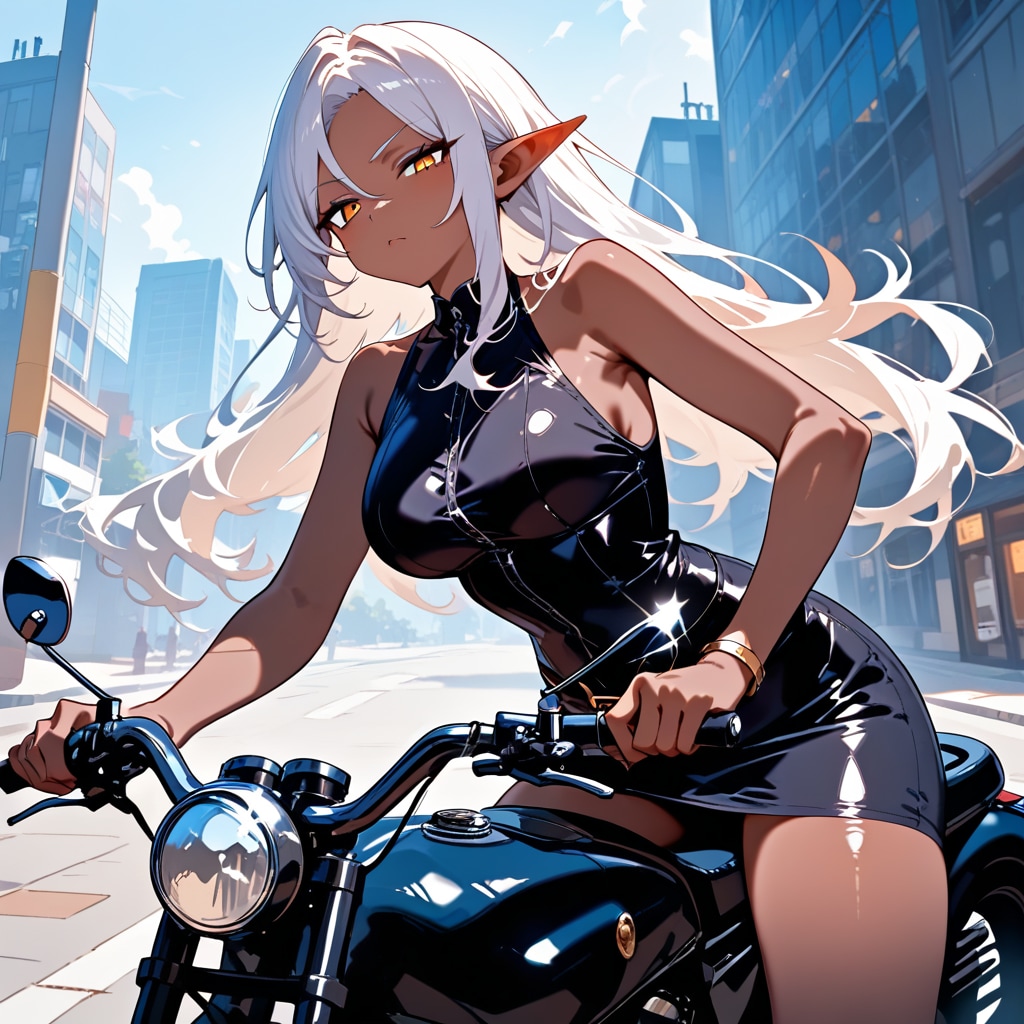 ダークエルフ美女とバイク | の人気AIイラスト・グラビア