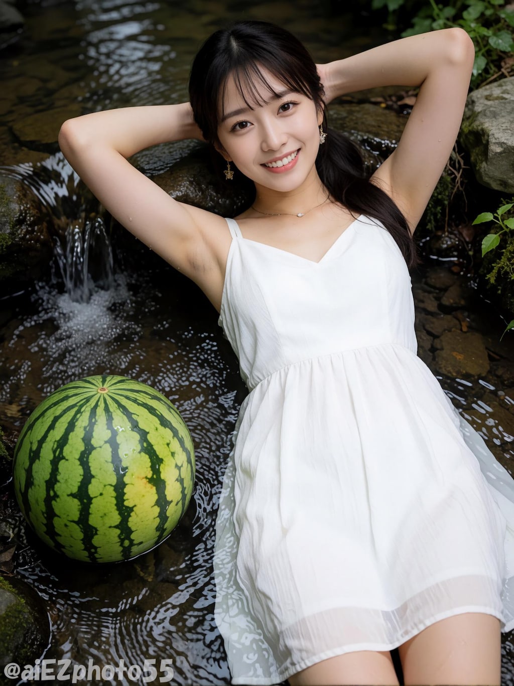 小川で涼む１