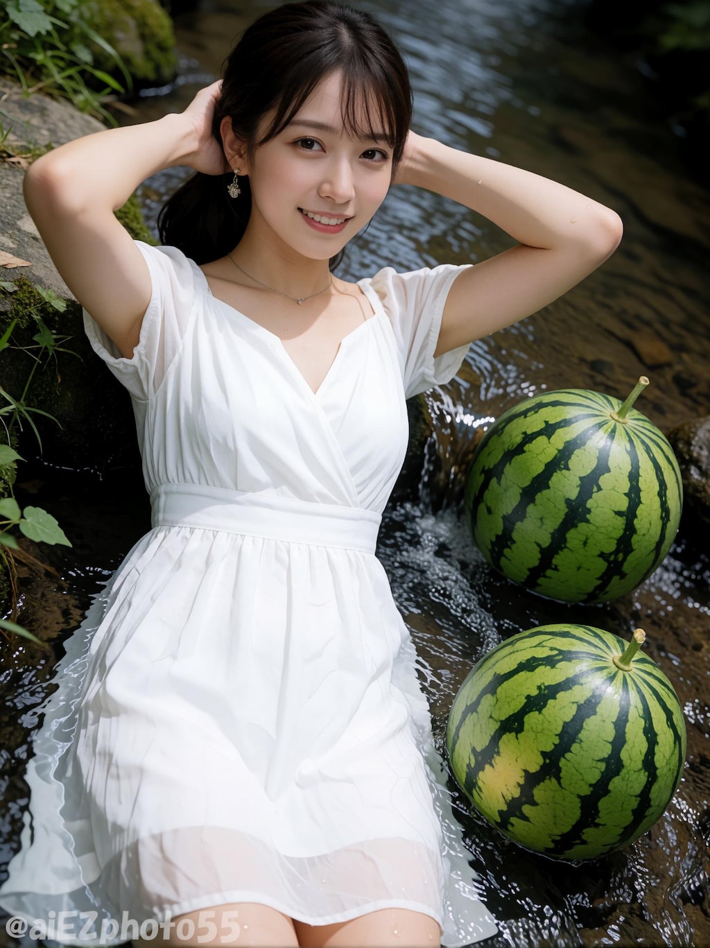 小川で涼む１