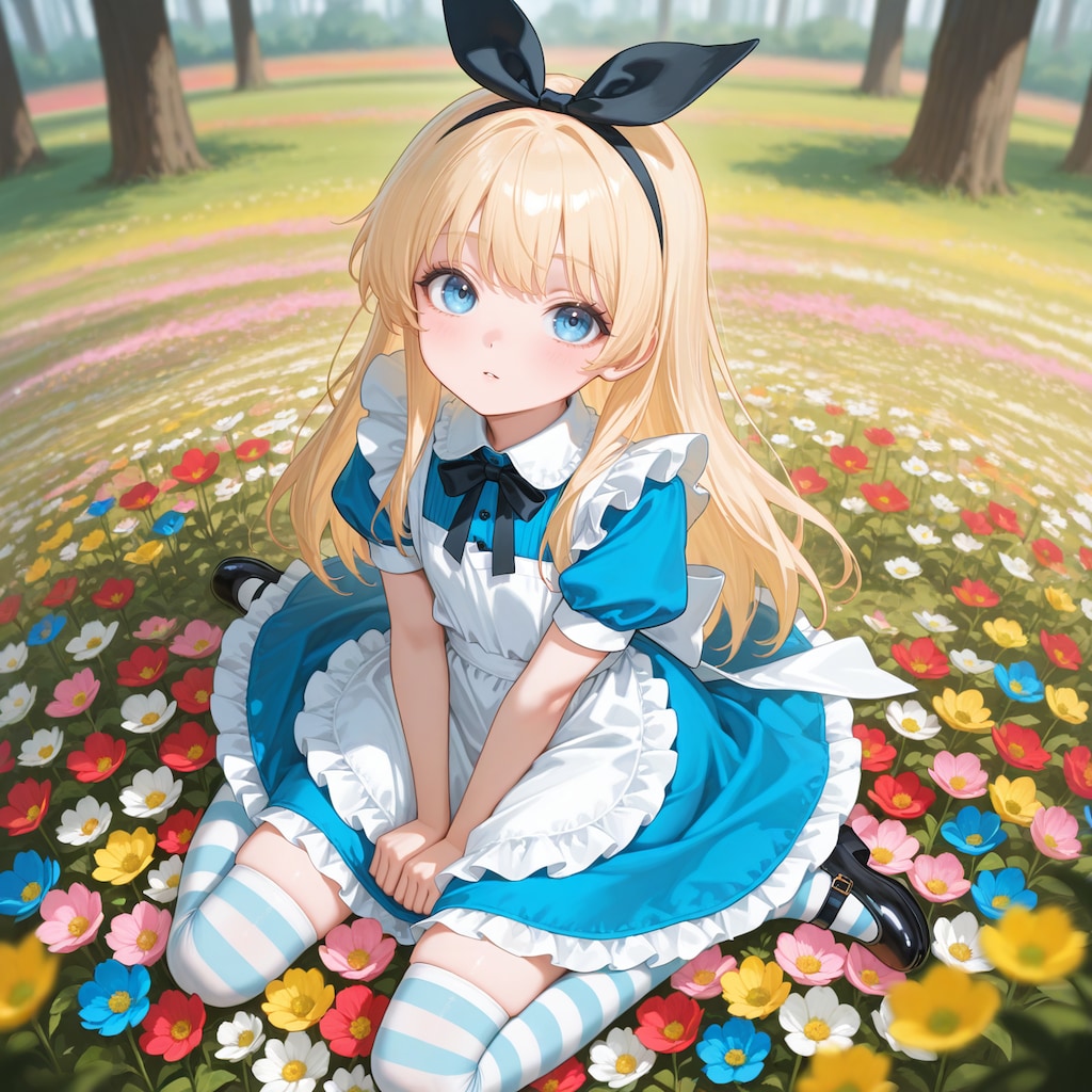 お花に囲まれるアリスちゃん