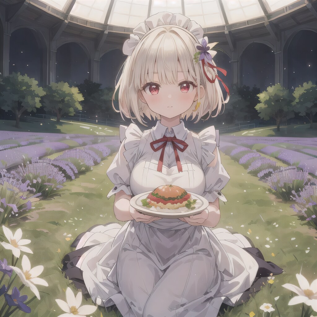 白髪ボブでメイド服の少女