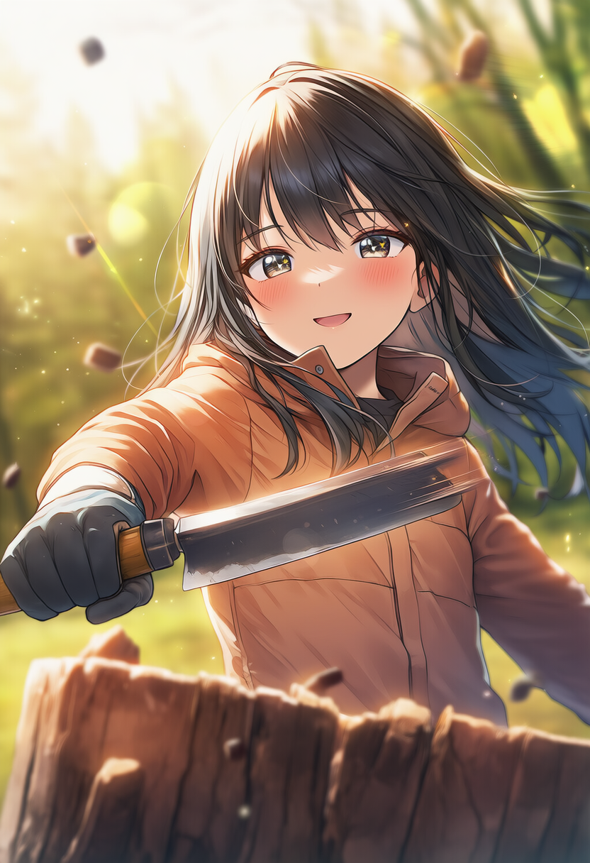 女子高生のソロキャンプ　薪割り | の人気AIイラスト・グラビア