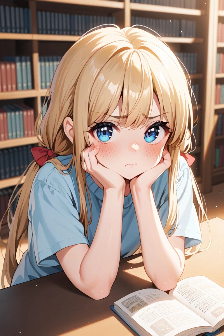 図書館で拗ねちゃった金髪少女😣