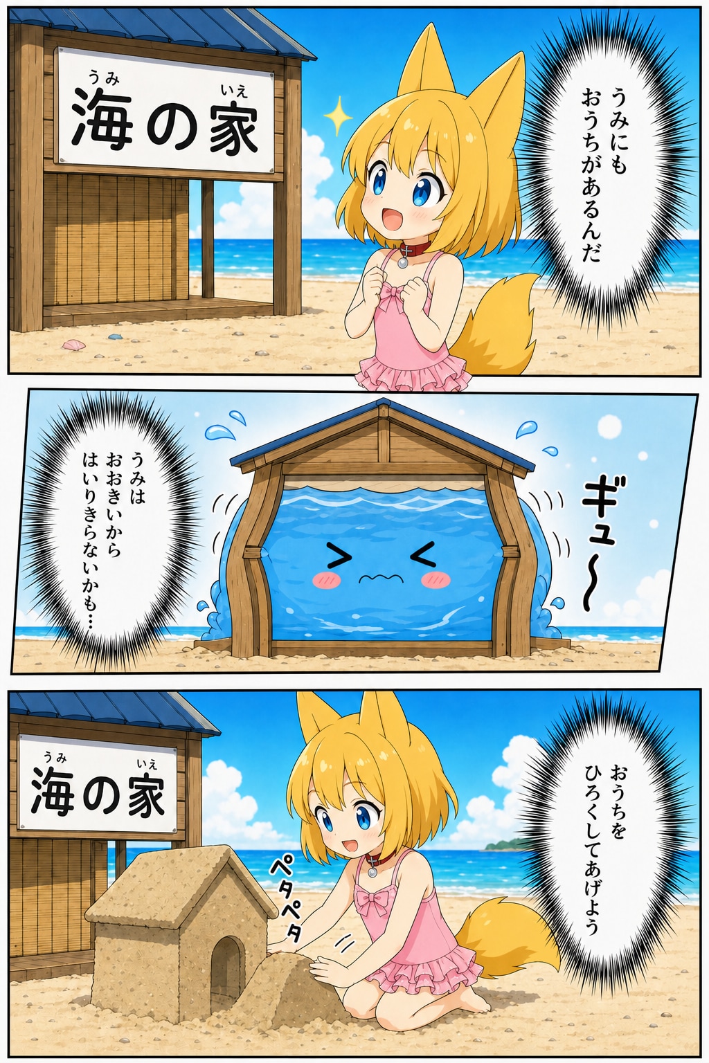 海の家を拡張するキツネ