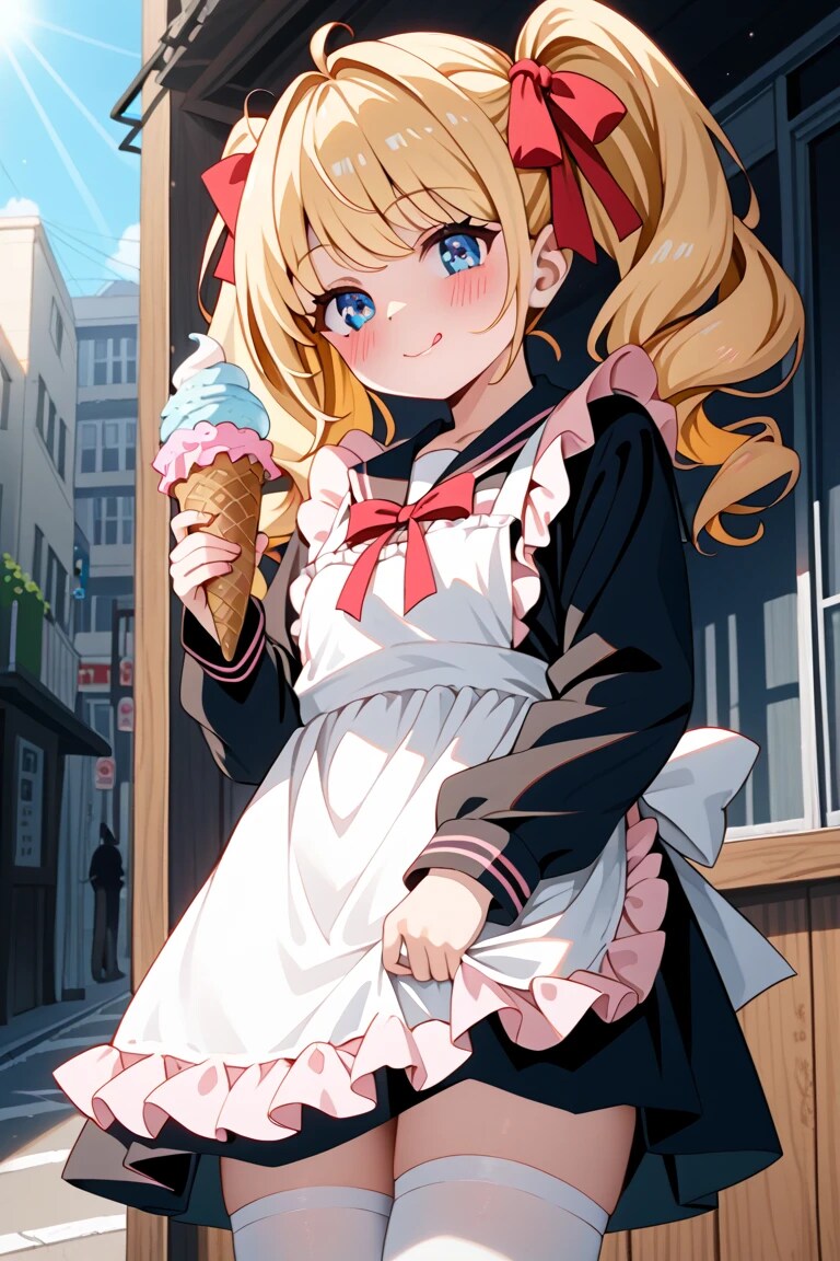 「一緒に食べよ？♡」金髪ツインテメイド莉奈の街中ソフトクリームデート🌸🍦