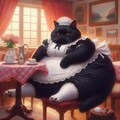 油絵ファンタジー、メイド黒猫、ニーハイソックス、猫メイドカフェ 3枚目