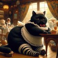 油絵ファンタジー、メイド黒猫、ニーハイソックス、猫メイドカフェ 2枚目