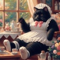 油絵ファンタジー、メイド黒猫、ニーハイソックス、猫メイドカフェ 4枚目