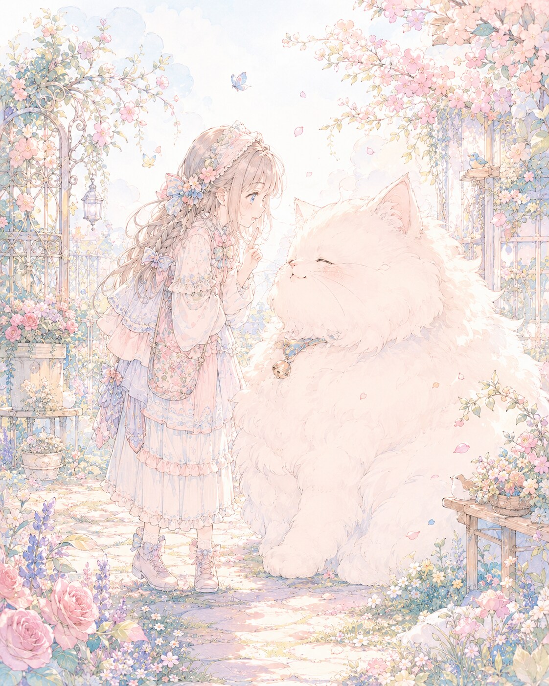 夢幻の花園とふわふわ猫