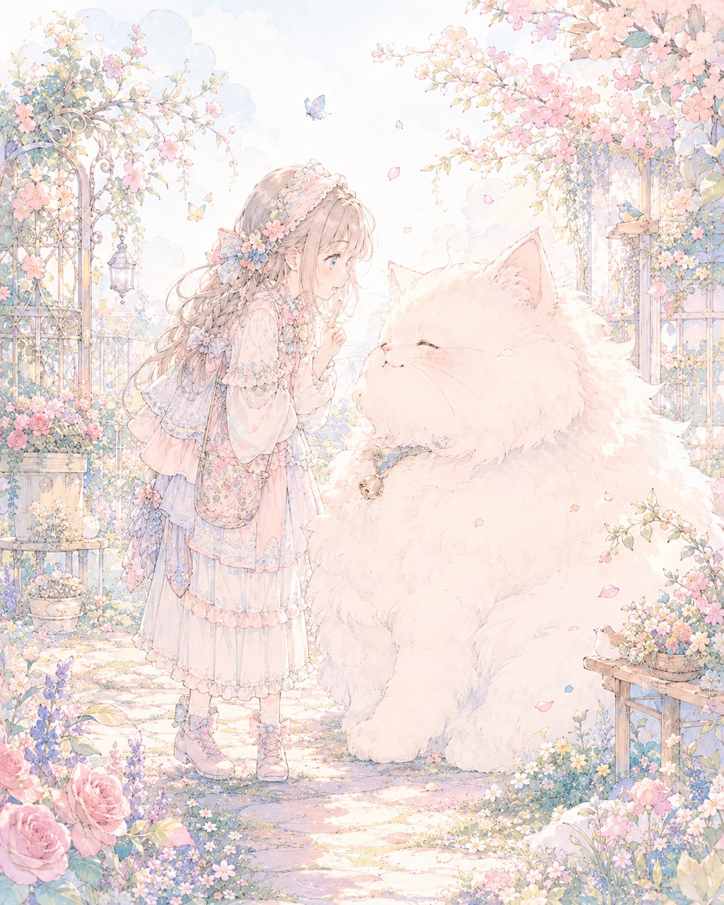夢幻の花園とふわふわ猫