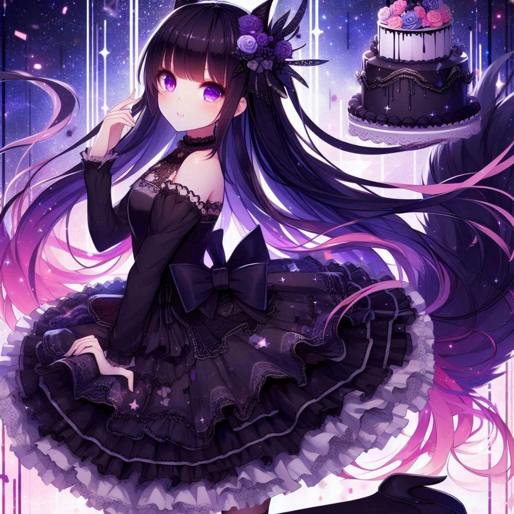 黒髪ツーサイドアップで、黒ゴスロリなうちの子と、ケーキ★その1-1(12枚)