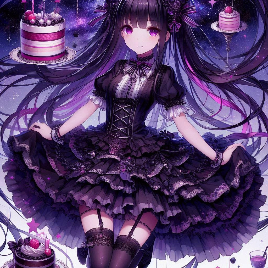 黒髪ツーサイドアップで、黒ゴスロリなうちの子と、ケーキ★その1-1(12枚)