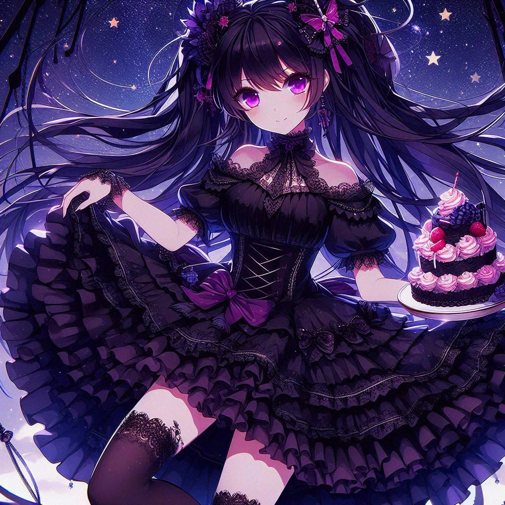 黒髪ツーサイドアップで、黒ゴスロリなうちの子と、ケーキ★その1-1(12枚)