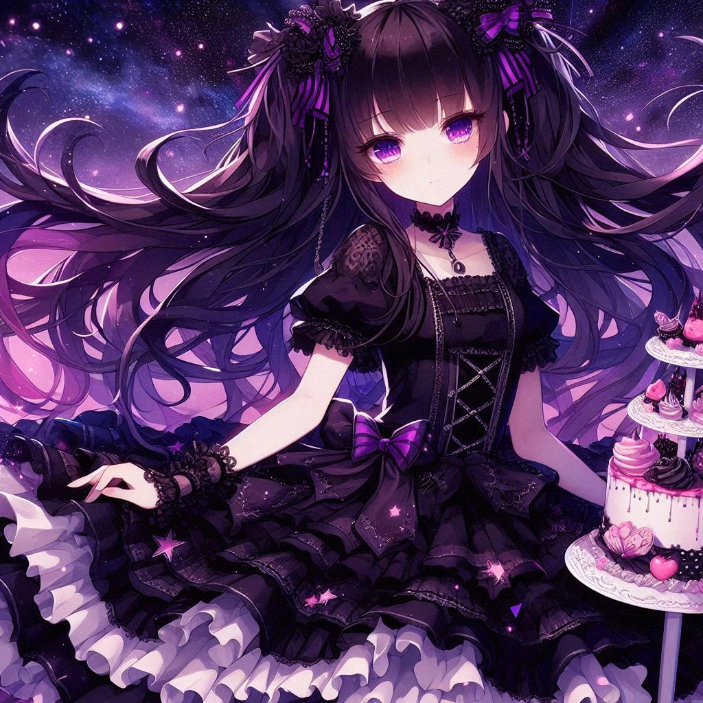 黒髪ツーサイドアップで、黒ゴスロリなうちの子と、ケーキ★その1-1(12枚)