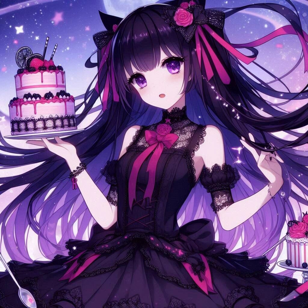 黒髪ツーサイドアップで、黒ゴスロリなうちの子と、ケーキ★その1-1(12枚)