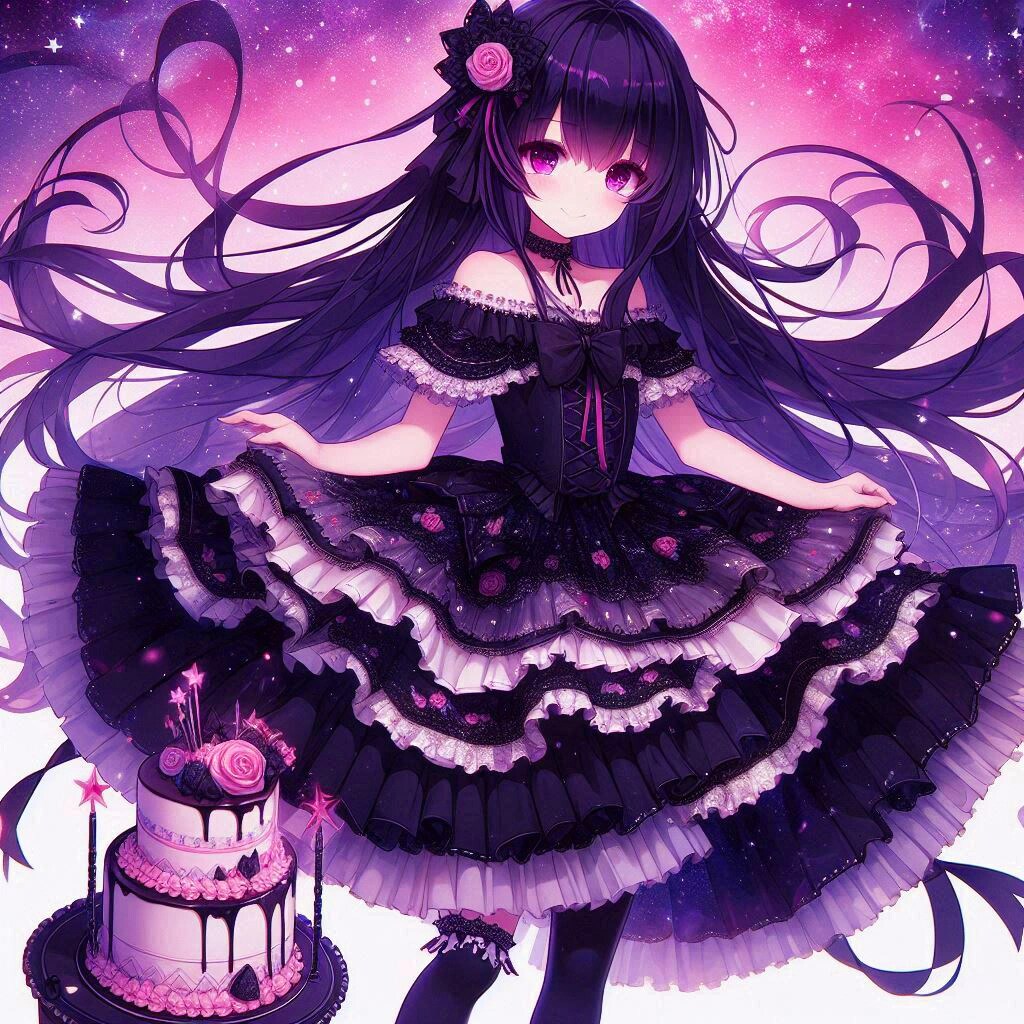 黒髪ツーサイドアップで、黒ゴスロリなうちの子と、ケーキ★その1-1(12枚)