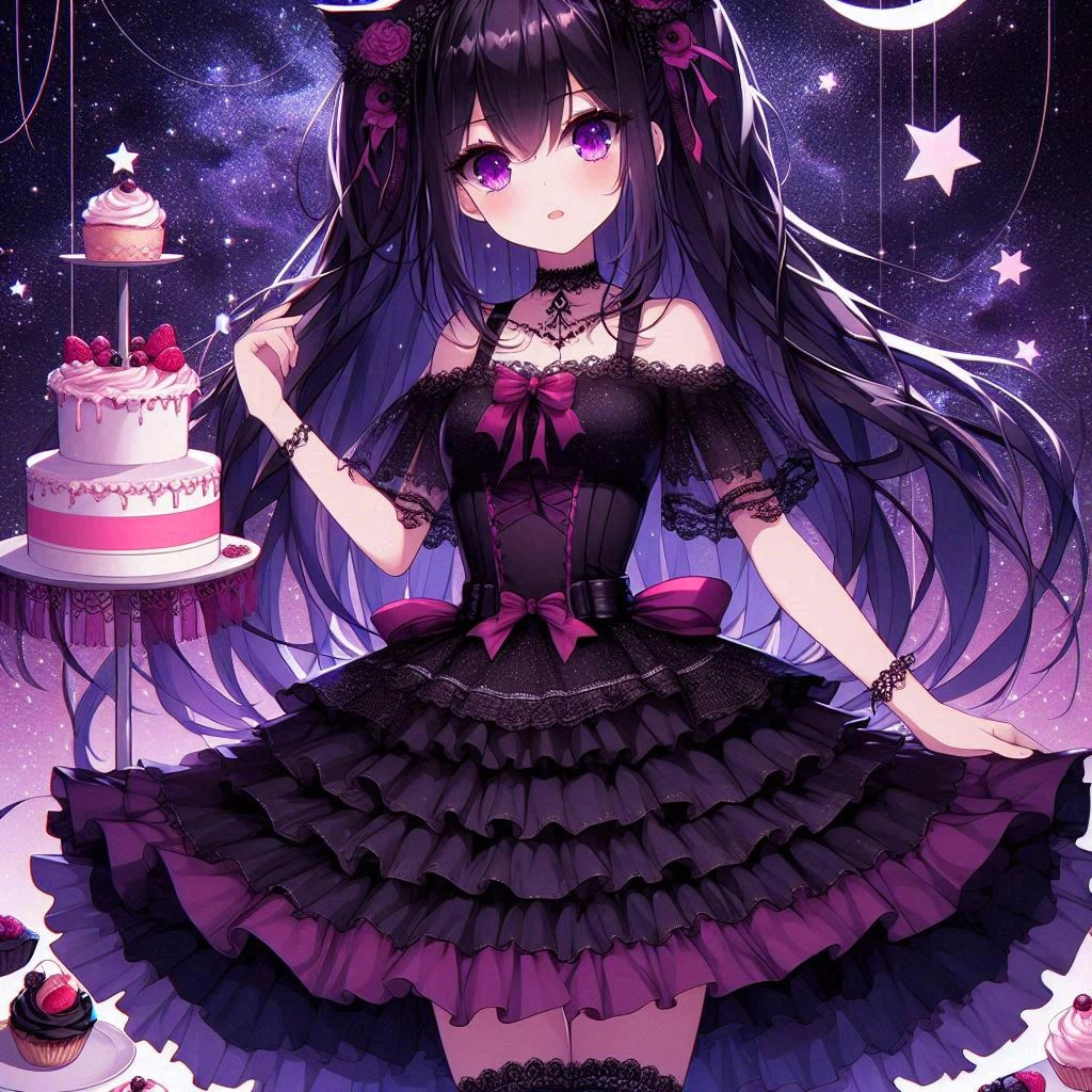 黒髪ツーサイドアップで、黒ゴスロリなうちの子と、ケーキ★その1-1(12枚)