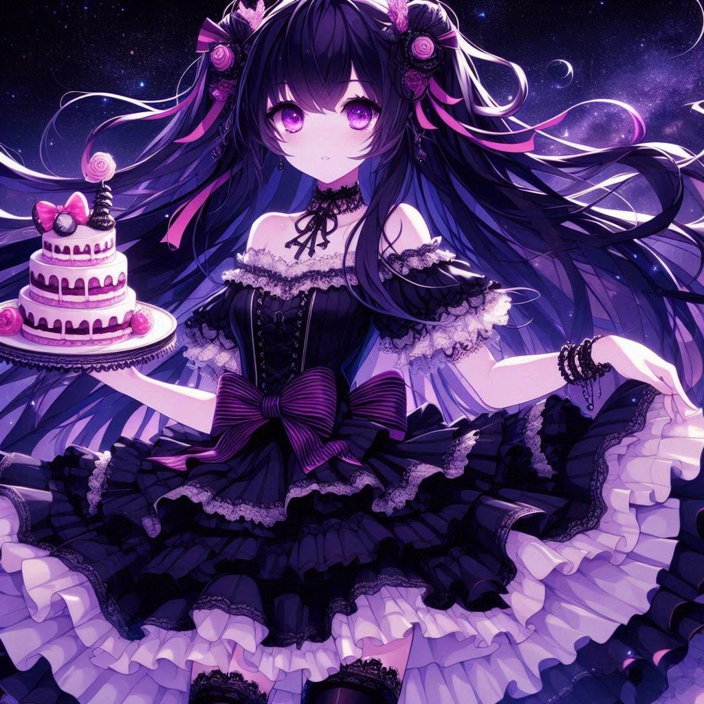 黒髪ツーサイドアップで、黒ゴスロリなうちの子と、ケーキ★その1-1(12枚)