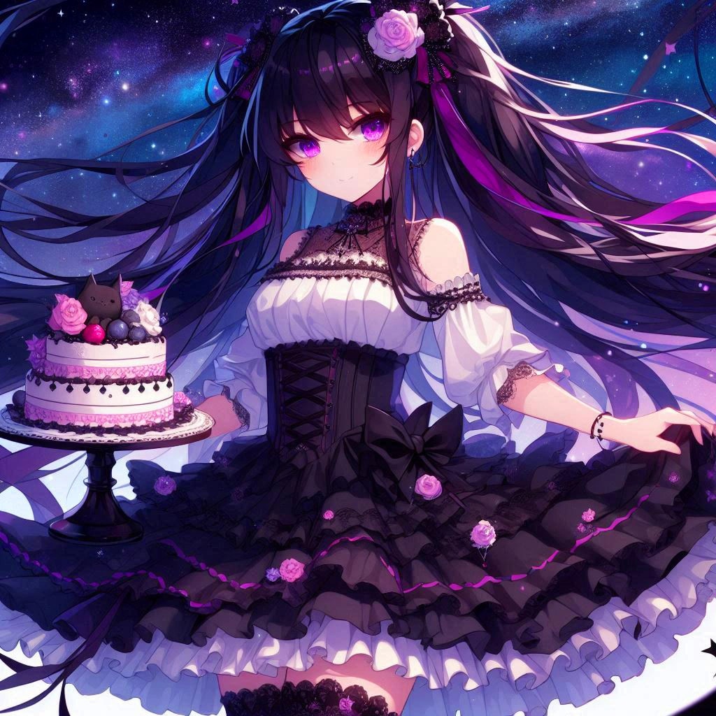 黒髪ツーサイドアップで、黒ゴスロリなうちの子と、ケーキ★その1-1(12枚)