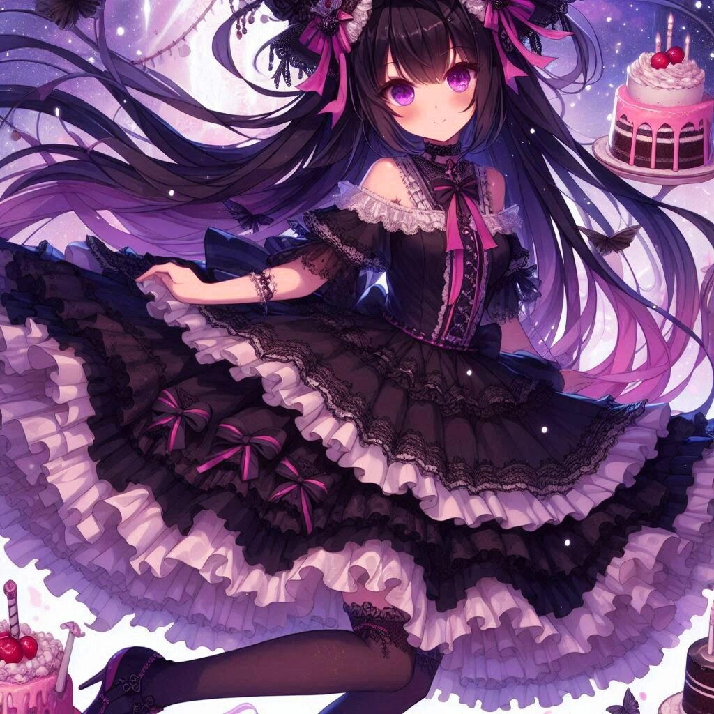 黒髪ツーサイドアップで、黒ゴスロリなうちの子と、ケーキ★その1-1(12枚)