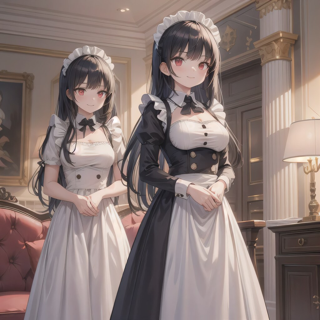 黒髪ロングでメイド服の少女４