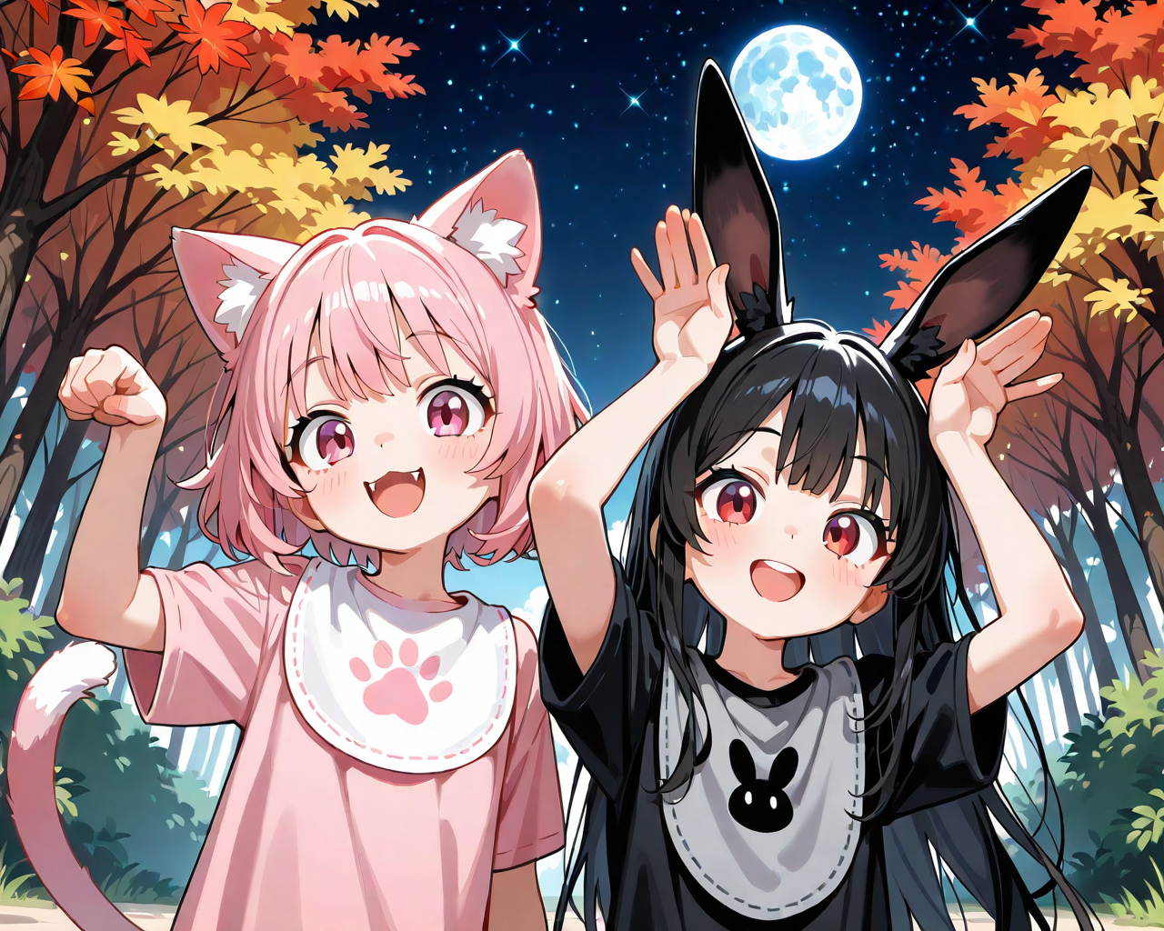 こんばんにゃーん♡＆こんばんぴょん♡ | の人気AIイラスト・グラビア