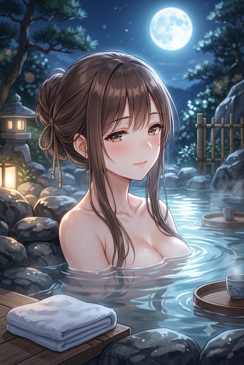【リン】月と温泉 | の人気AIイラスト・グラビア